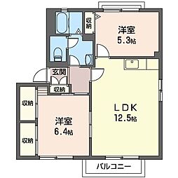 スプリングヴァレイD 2LDKの間取図画像