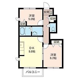 サニーフラット千葉寺 2DKの間取図画像