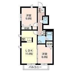 サニーフラットカツラギ 2LDKの間取図画像