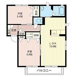 クロワールD 2LDKの間取図画像