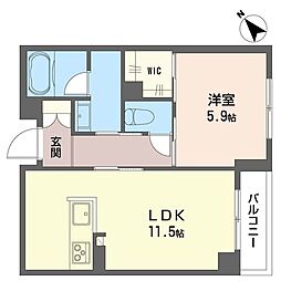 グラディエント若葉 1LDKの間取図画像