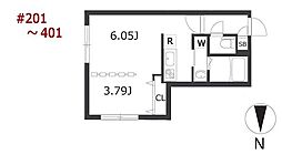 Brancheクガヤマ 1DKの間取図画像