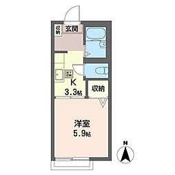 スカイコート 1Kの間取図画像