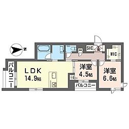 グレイッシュフジシマ 2LDKの間取図画像