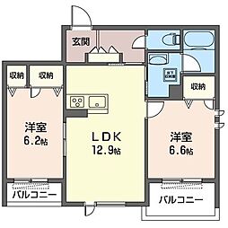花水木庭光 2LDKの間取図画像