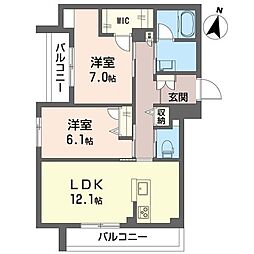 グランドリーフ 2LDKの間取図画像