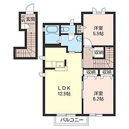 プリムローズA 2LDKの間取図画像