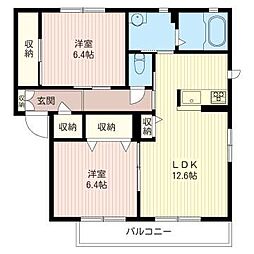 グロワールB 2LDKの間取図画像