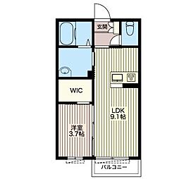 サンビレッジB 1LDKの間取図画像