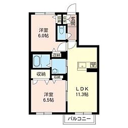 ヒルズフェミナ 2LDKの間取図画像