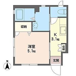 ハニーハウスA 1Kの間取図画像