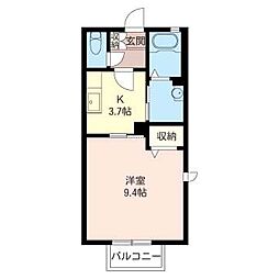 ジュゲムA 1Kの間取図画像