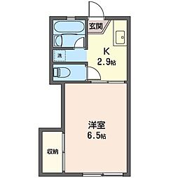 弦巻ガーデンハイムC棟 1Kの間取図画像