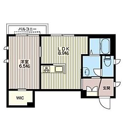 モノリス常磐松 1LDKの間取図画像