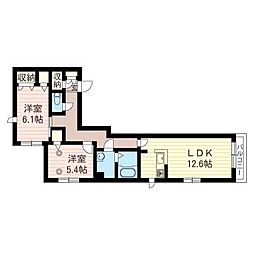 Plumier高樹町 2LDKの間取図画像