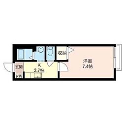アヴニール北町B 1Kの間取図画像