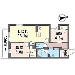 ルチーナ・ヴェルデア 2LDKの間取図画像