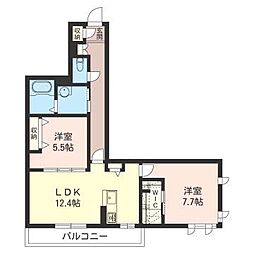 Pratique 2LDKの間取図画像