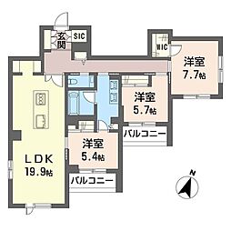 カーサ ワイエス 3LDKの間取図画像