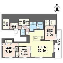 SUレジデンス若松町 3LDKの間取図画像