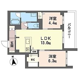 リベリエッタ千歳船橋 2LDKの間取図画像