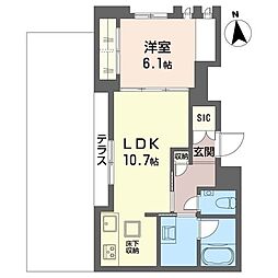 ユラ代々木上原 1LDKの間取図画像