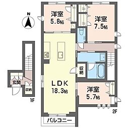 アルボル コンコルディア 3LDKの間取図画像