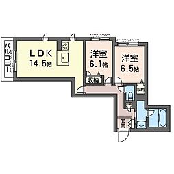 パークレジデンスエビナ 2LDKの間取図画像