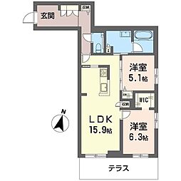 セントリビエ湘南台 2LDKの間取図画像