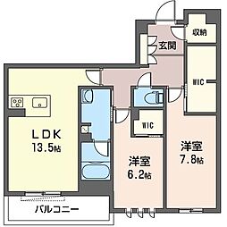 ヌーベルヴィー湘南台1 2LDKの間取図画像