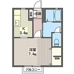 ラ・ドゥース・中原 1Kの間取図画像