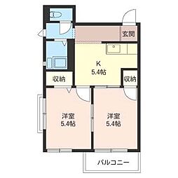 クィーンパレス 2Kの間取図画像