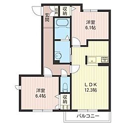 グランシャレ1 2LDKの間取図画像