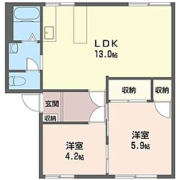 グリーンハイツタカナシA 2LDKの間取図画像