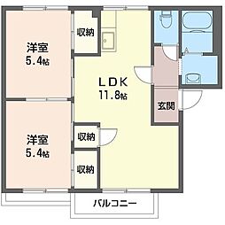 サニーコートハタ 2LDKの間取図画像