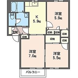 サンフロントあずま 3Kの間取図画像