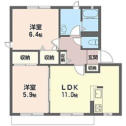 ベルツリーハイツA 2LDKの間取図画像