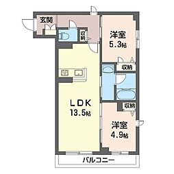 アドミナブールA 2LDKの間取図画像