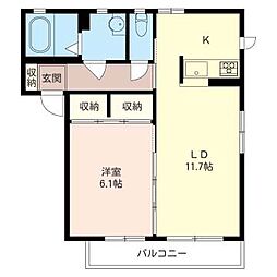 エスポワール2 1LDKの間取図画像