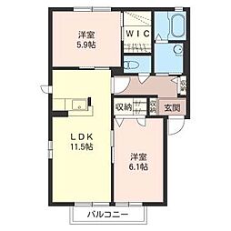 クレール南林間3 2LDKの間取図画像