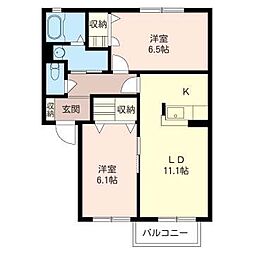 フォレスト大和A 2LDKの間取図画像