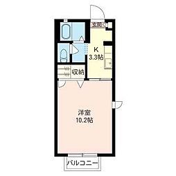 カーサヴェルデA 1Kの間取図画像