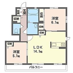 MASTLIFE研究学園PlusC 2LDKの間取図画像