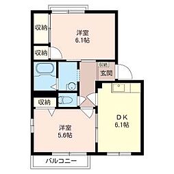 ベルテ伊藤A 2DKの間取図画像