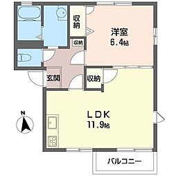サンドゥエルD 1LDKの間取図画像