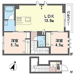 レフィシア石神井公園 2LDKの間取図画像