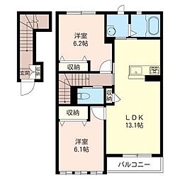 グロリオーサF棟 2LDKの間取図画像
