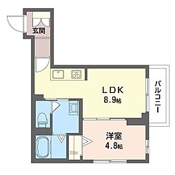 グランドソレイユ市川鬼高 1LDKの間取図画像
