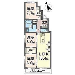 セルディーナ プリマ 3LDKの間取図画像