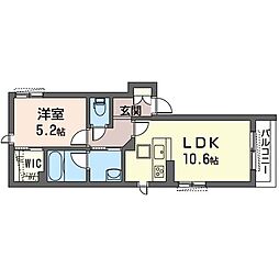 ドゥーメゾン田尻 1LDKの間取図画像